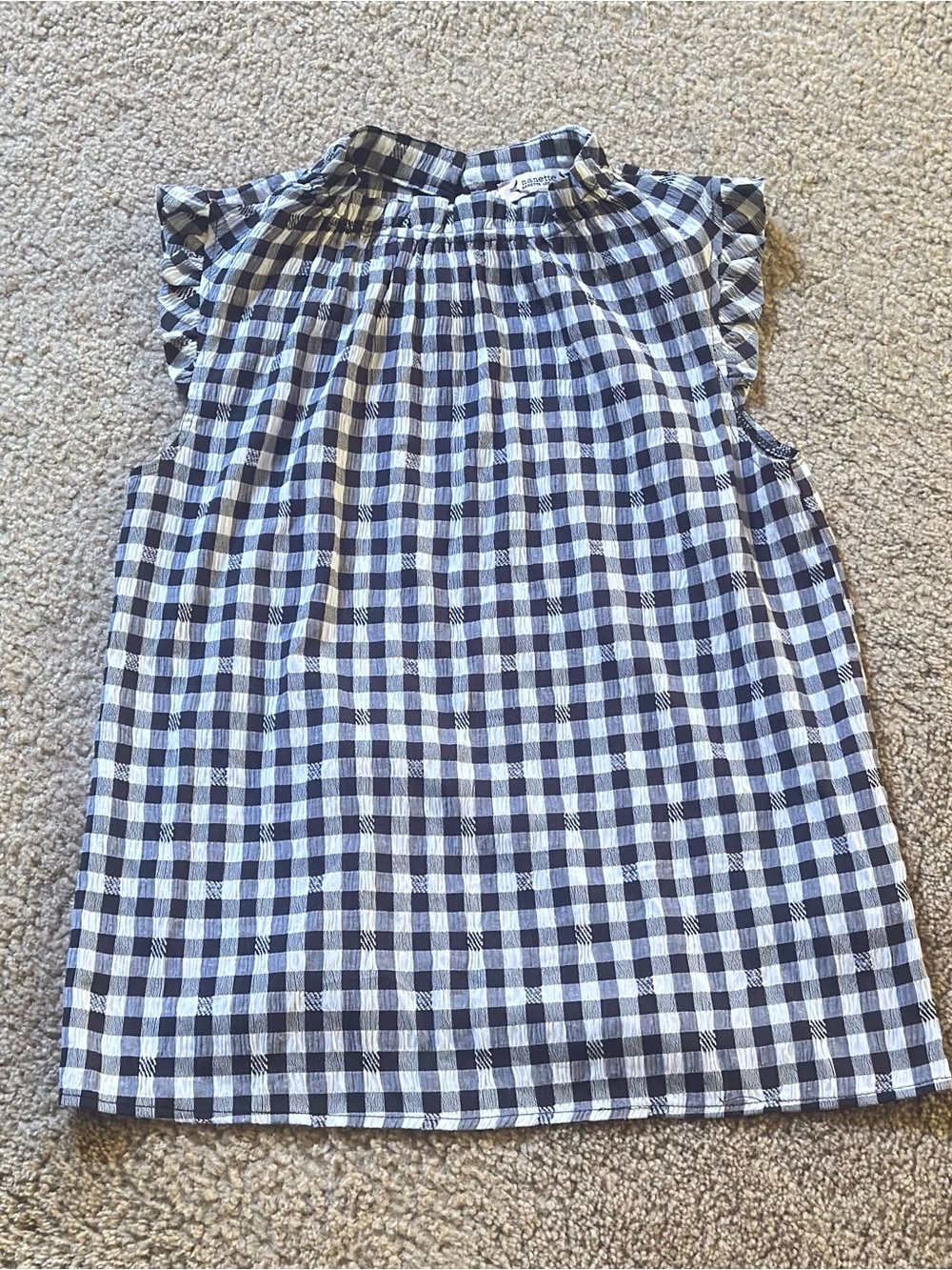 Nannette Lepore Women’s Black & White Gingham Ruffle Sleeve Top SIZE XS